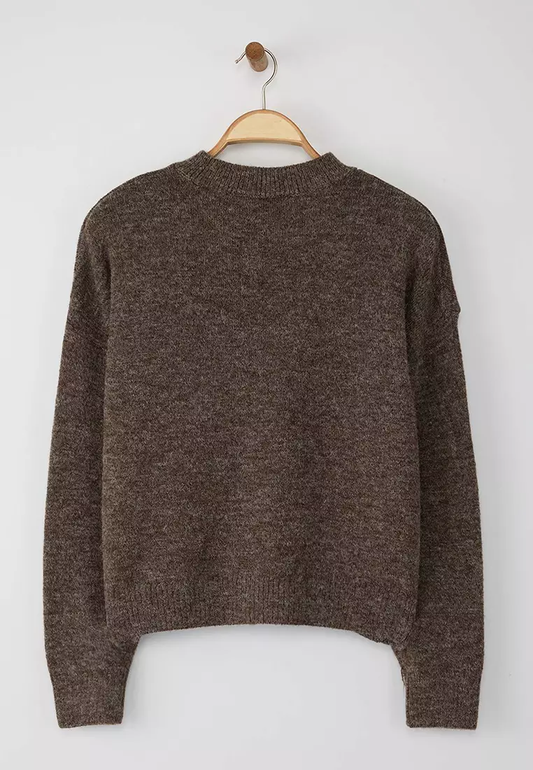 Mink Alpaca Wool Blended Premium/Special Yarn Wide Fit Basic Knitwear Sweater