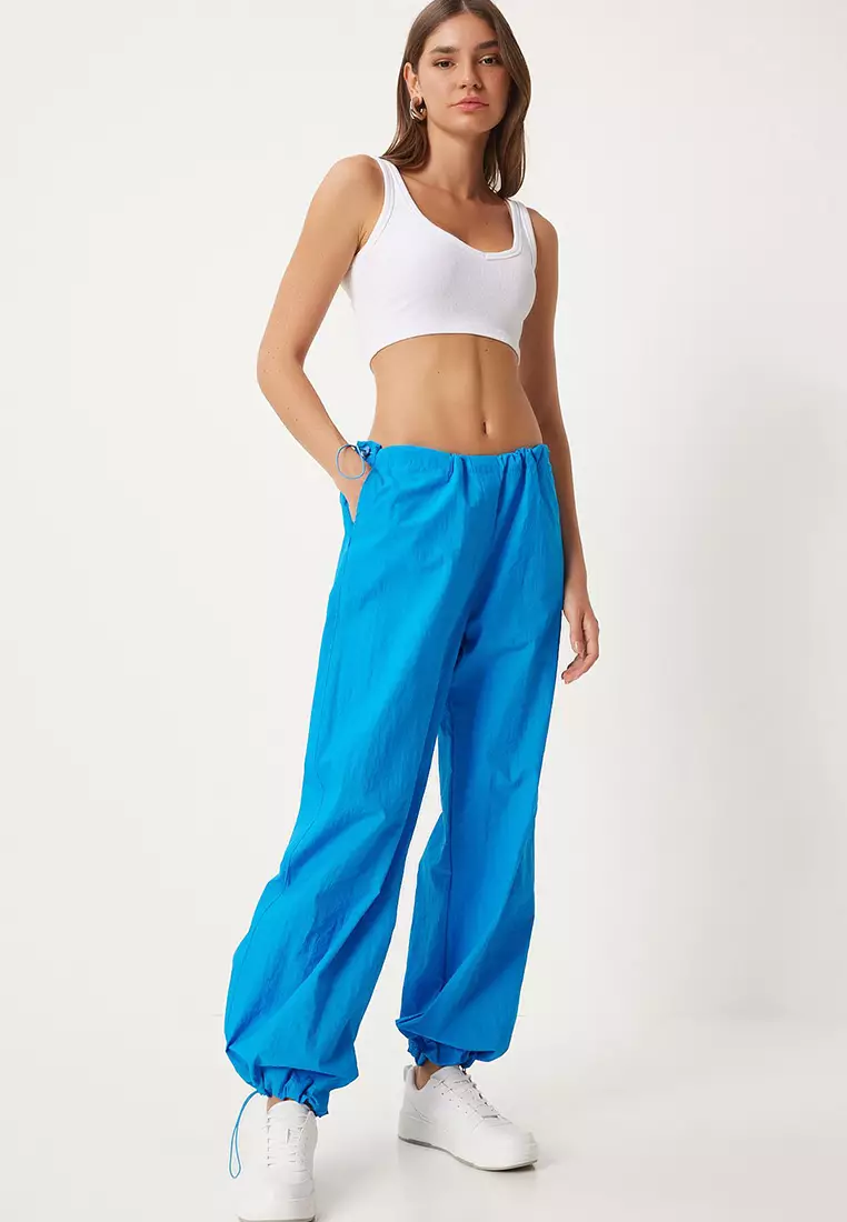Blue Pocket Parachute Shalwar Pants