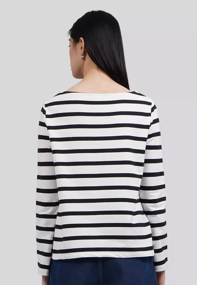 Boat Neck Stripes Long Sleeve Top
