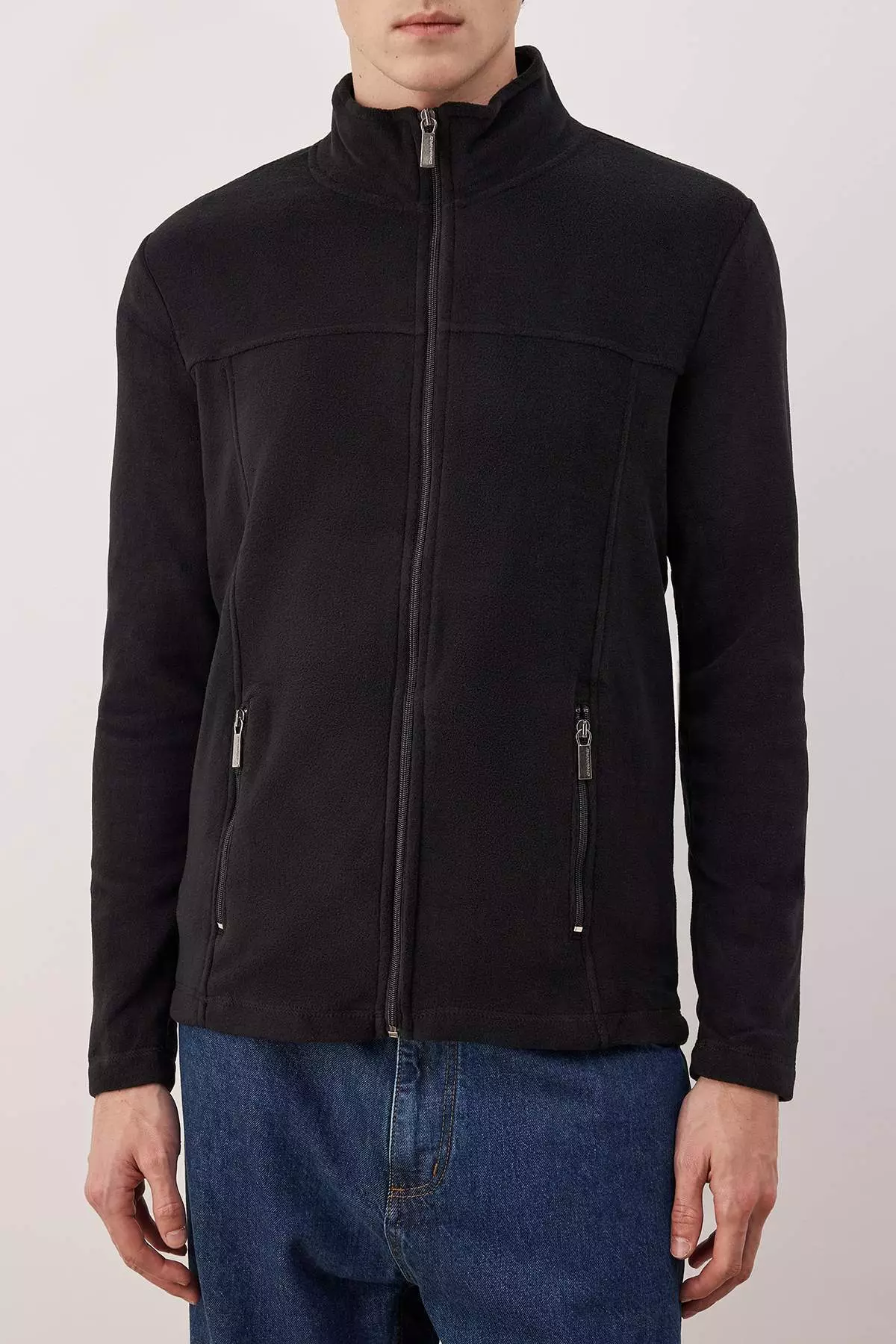 Black Regular/Normal Cut Zippered Fleece Sweatshirt Tmnaw26Sw00063