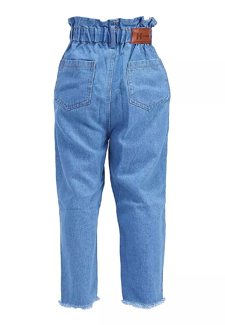 Yocelyn Celana Jeans Highwaist Anak Perempuan Korean Style Long Pants Material Denim ORIGINAL - Blue