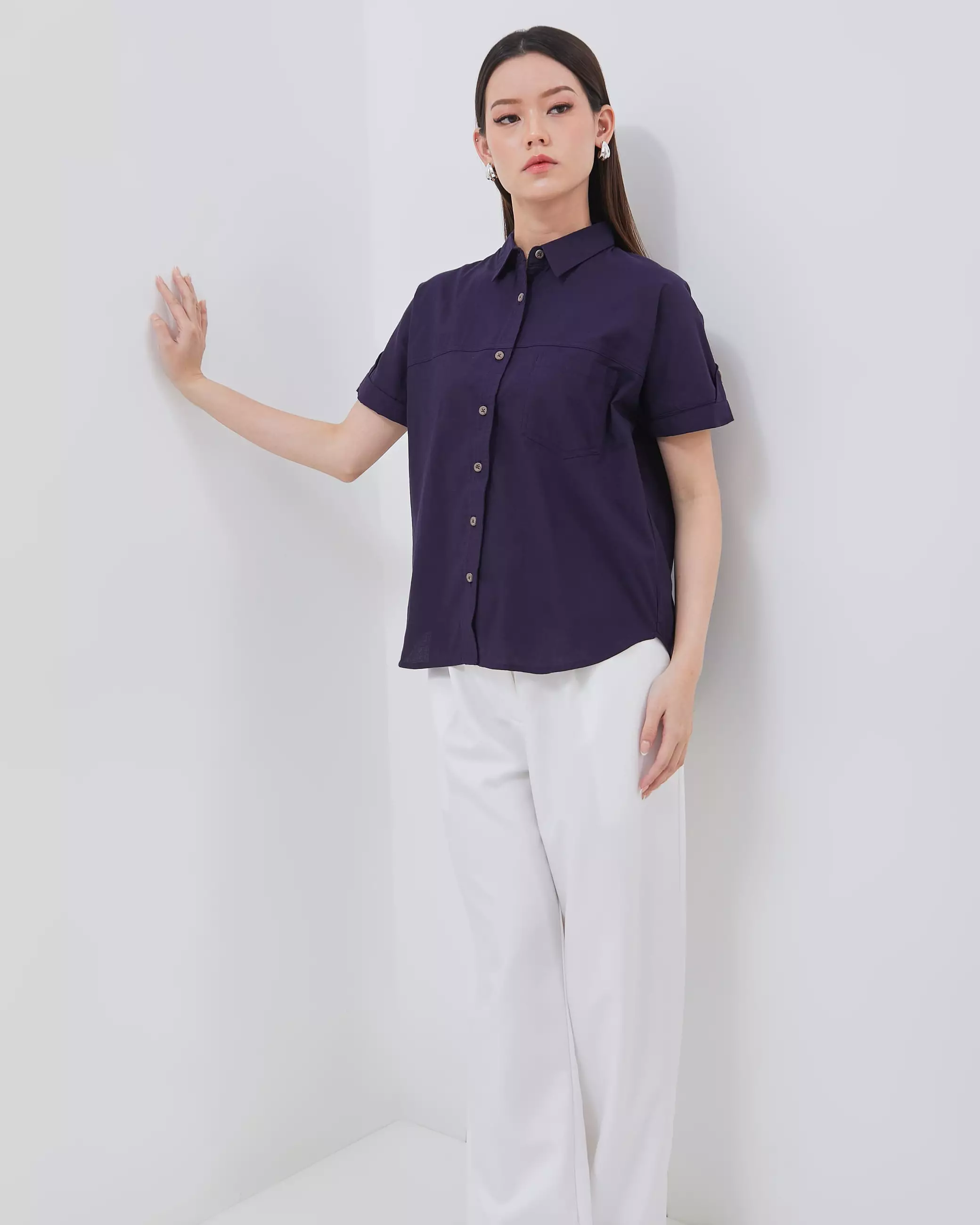 Urban Exchange Kemeja Alisha Violet - Kemeja Basic Lengan Pendek