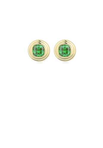 Glamorousky green 925 Sterling Silver Plated Gold Fashion Lace Geometric Round Green Cubic Zirconia Stud Earrings AC2A9AC4FF1B0DGS_1