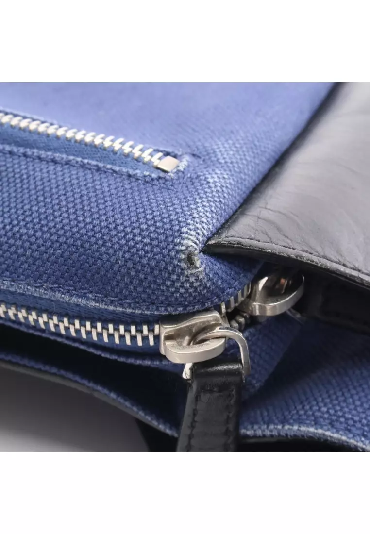 Pre-Loved BALENCIAGA belt bag body bag waist bag canvas leather Navy black