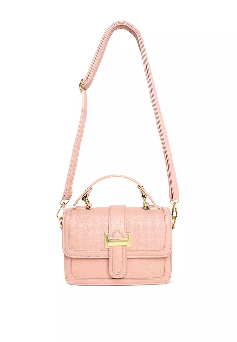 Metal Buckle Flap Bag In Pinkish Grey