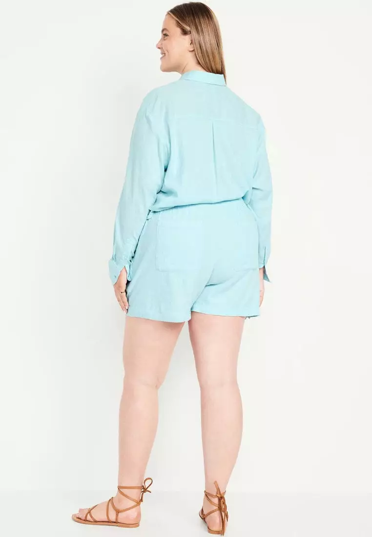 High-Waisted Linen-Blend Shorts -- 3.5-inch inseam