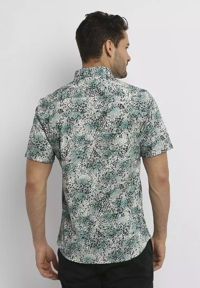 MAGINOT ASON GREEN Kemeja Casual Slim Fit Lengan Pendek