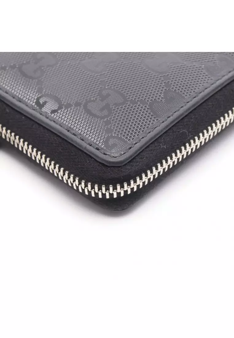 Pre-Loved Gucci GG Imprime round zipper long wallet Coated canvas leather black