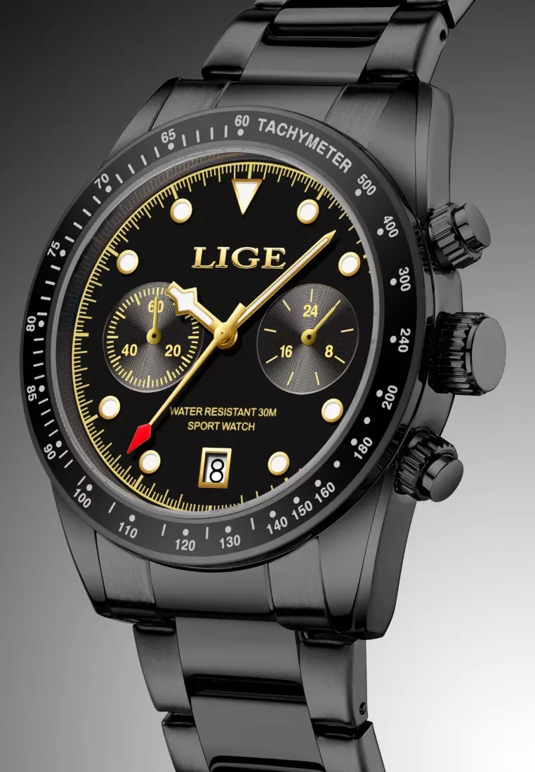 Chronograph Unisex IP Black Stainless Steel Quartz Watch, 40mm, IP Black Stainless Steel Bracelet