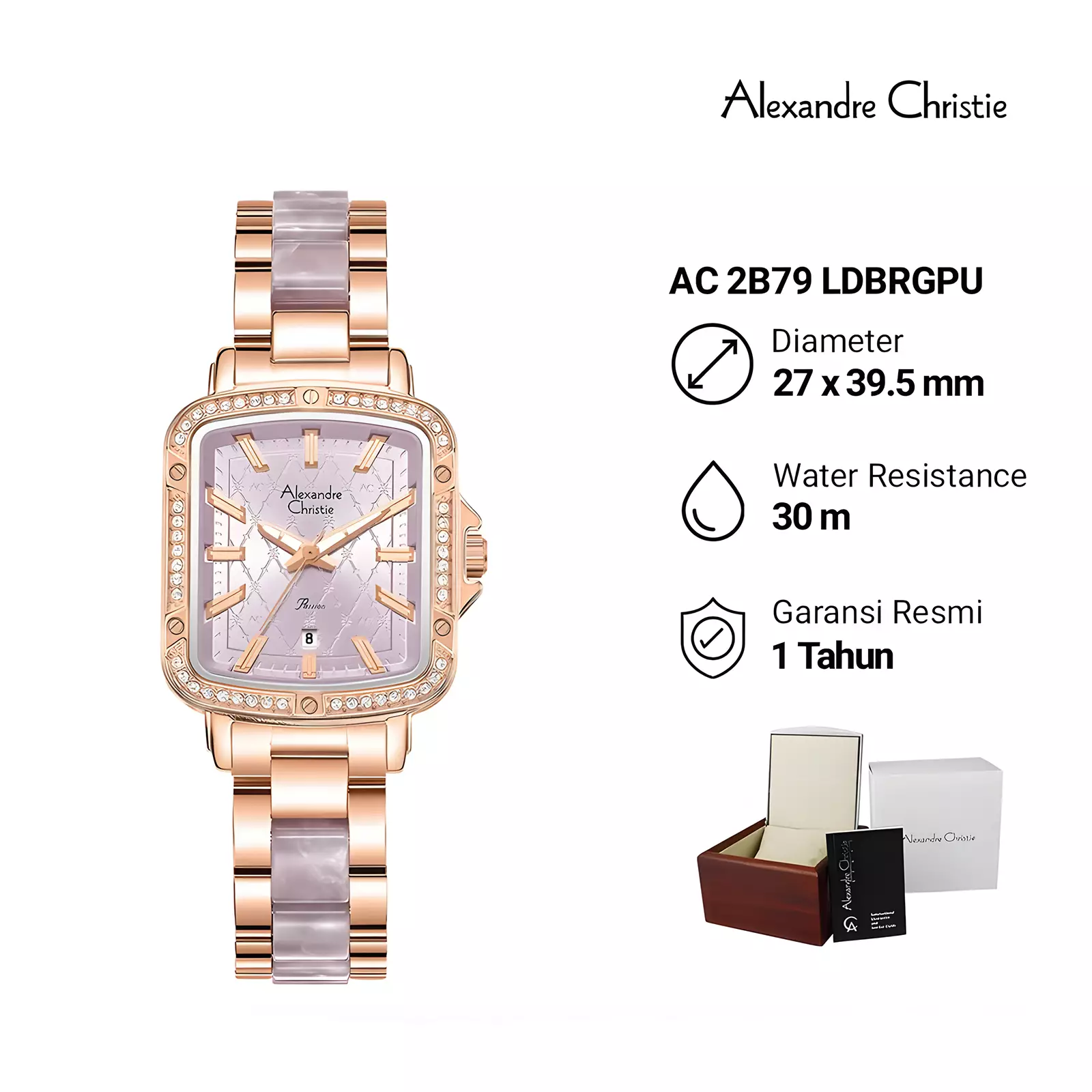 Alexandre Christie Passion Series - Jam Tangan Analog Wanita - Rose Gold Purple - Stainless Steel - 2B79 LDBRGPU