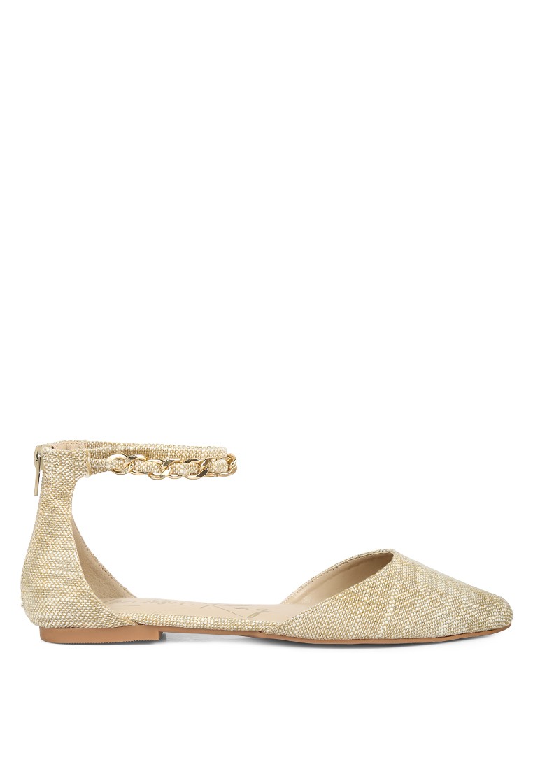 Beige Chain Embellished Flat Sandals