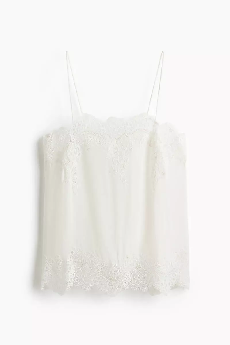 Lace-trimmed viscose top