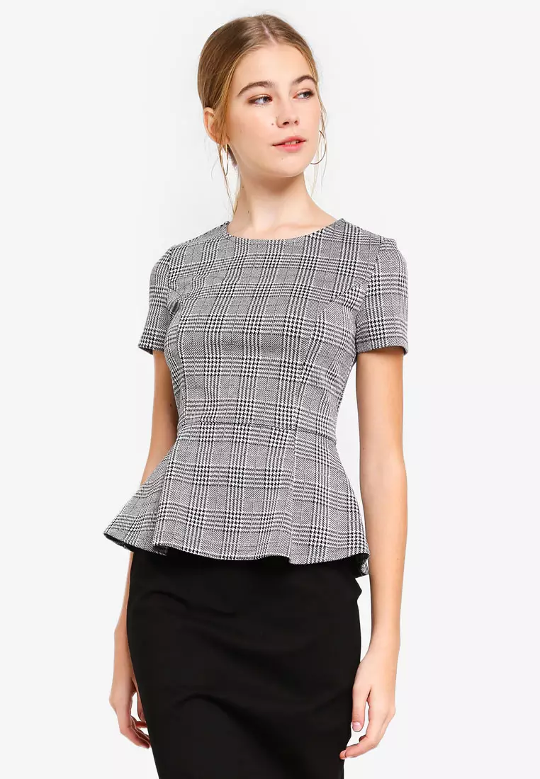 Dressing Paula Short Sleeve Plaid Peplum Top 2024 | Buy Dressing