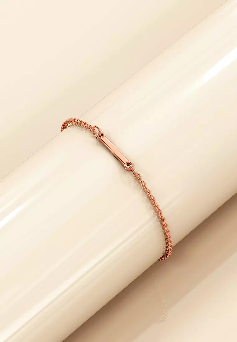 Bold Alphabet Letter Initial Charm Bracelet in Rose Gold Tone - I