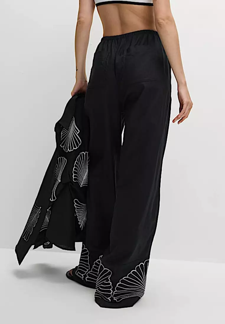 Linen Rich Drawstring Wide Leg Trousers