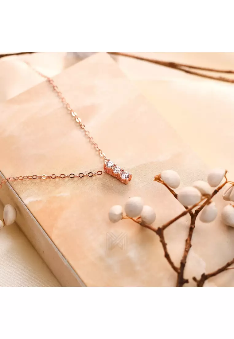 Made For The Night Triple Diamond Cubic Zirconia Rose Gold Necklace with 925 Sterling Silver