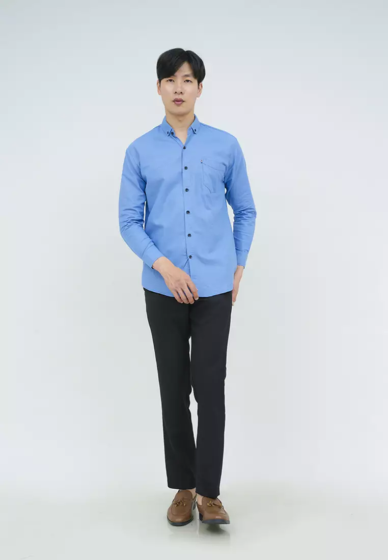 Kemeja lengan panjang pria formal slim fit light blue houseofcuff