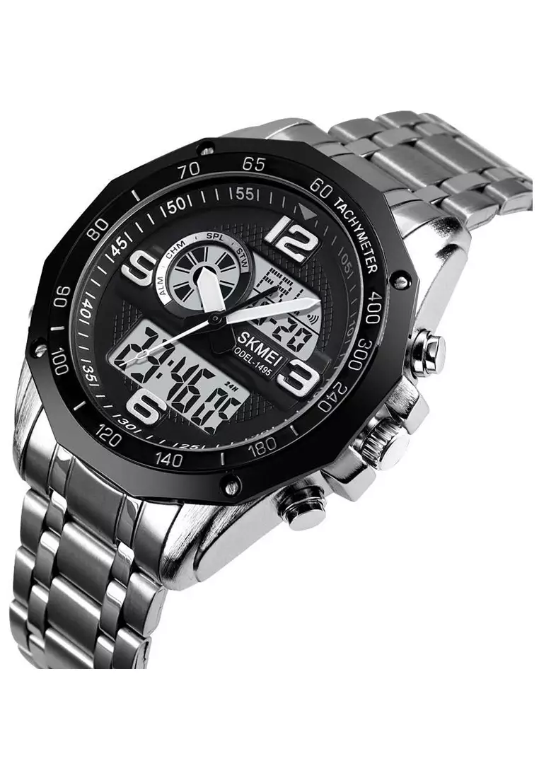 Jam Tangan Analog Digital Pria Waterproof Strap Tali Material Stainless Steel XV22 ORIGINAL