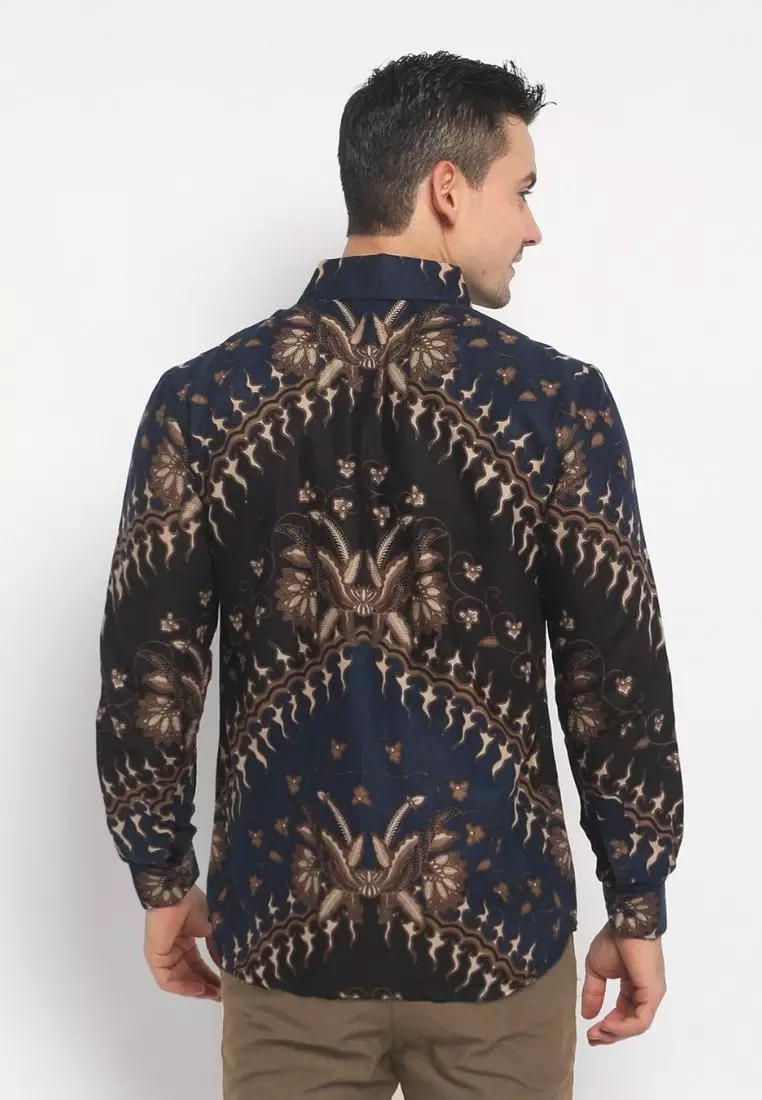 Kemeja Batik Pria Premium Slimfit Elegant Modern Lengan Panjang Gelung Navy