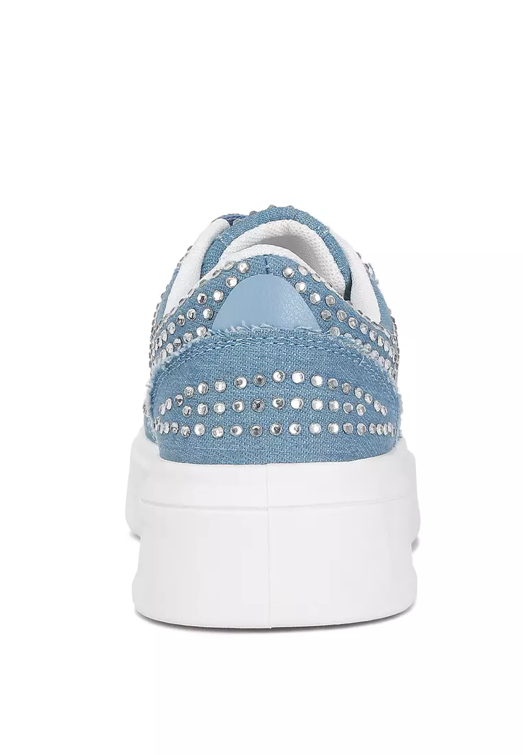 Denim Rhinestones Embellished Chunky Sole Sneakers