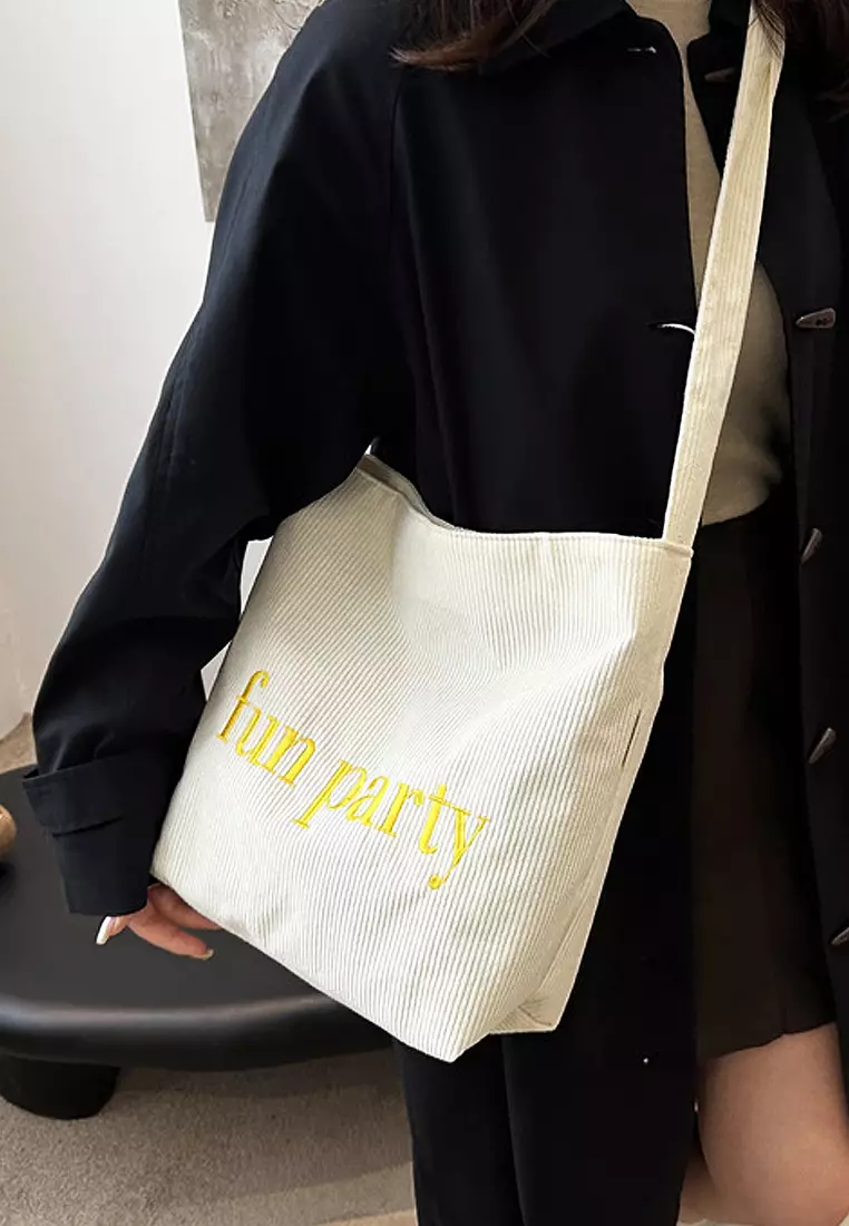 Wakakids Tas Selempang Wanita Pria Unisex Sling Korean Bag Corduroy Fun Party Venrc Putih