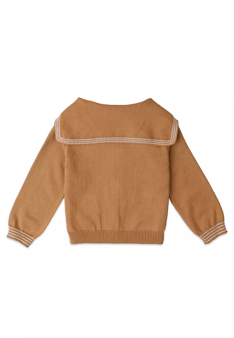 Girls Sailor Collar Cardi With Stripey Detailing