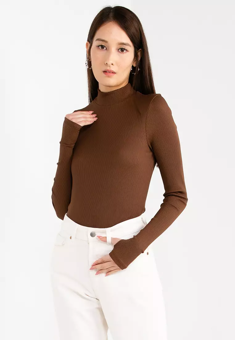 Buy Vero Moda Abel Long Sleeves High Neck Top in Carafe/Brown 2024 Online