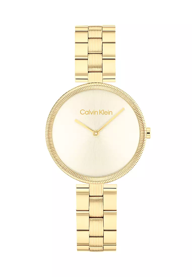 Women's Ionic Thin Gold Plated Steel Bracelet and Light Champagne Dial Quartz Basic Slim Watch - CK25100014