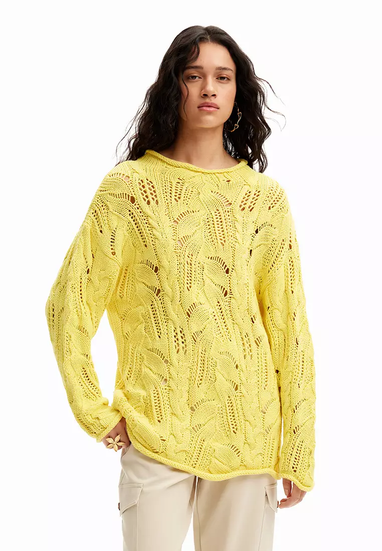 Pull Desigual Femme - Imprimé Rayures, Col Rond, Manches Longues, Tissu Léger - Coupe Regular