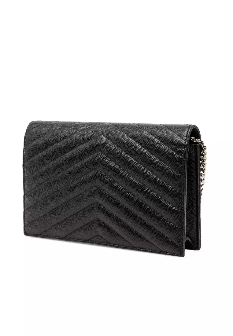 Pre-Loved Saint Laurent Grain De Poudre Cassandre Envelope Chain Wallet