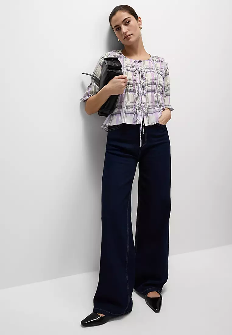 Shirred Tie Front Blouse