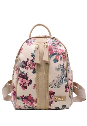 strawberry queen dual front zipper floral backpack candy floral e beige