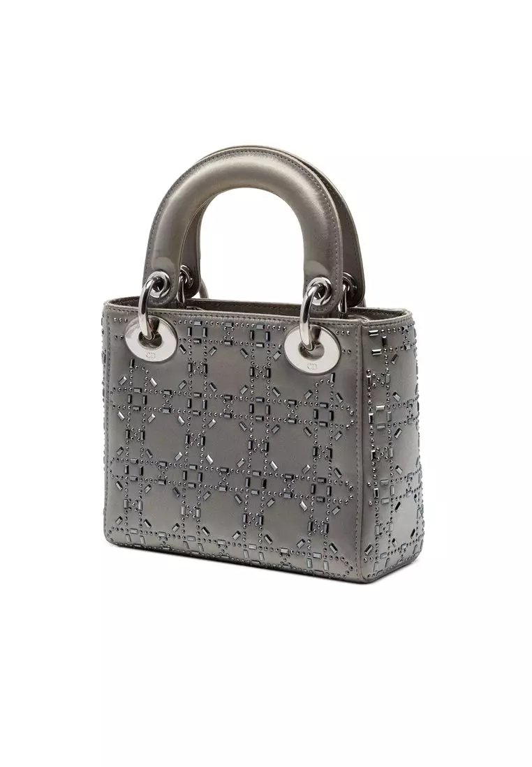 Pre-Loved Dior Mini Satin Cannage Crystal Embellished Lady Dior