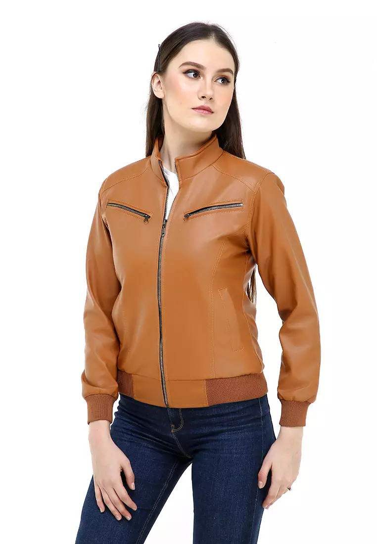 Hardwin Jaket Wanita Casual Longsleeve Jacket Outer Material Kulit Leather ORIGINAL