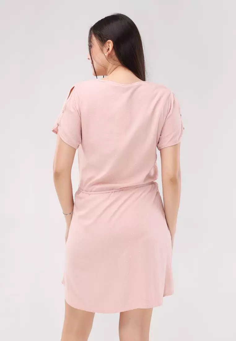 Textured Woven Short Sleeves Dress