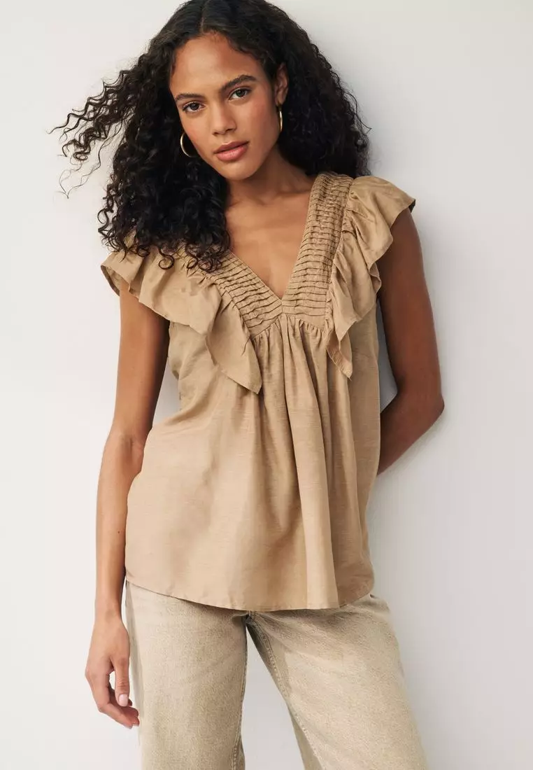Buy NEXT Sleeveless Ruffle V-Neck Top 2026 Online | ZALORA