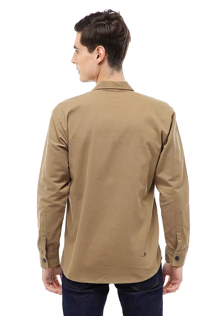 Clover Outerwear Jacket Pria Simple Design Material Canvas Suede ORIGINAL - Khaki