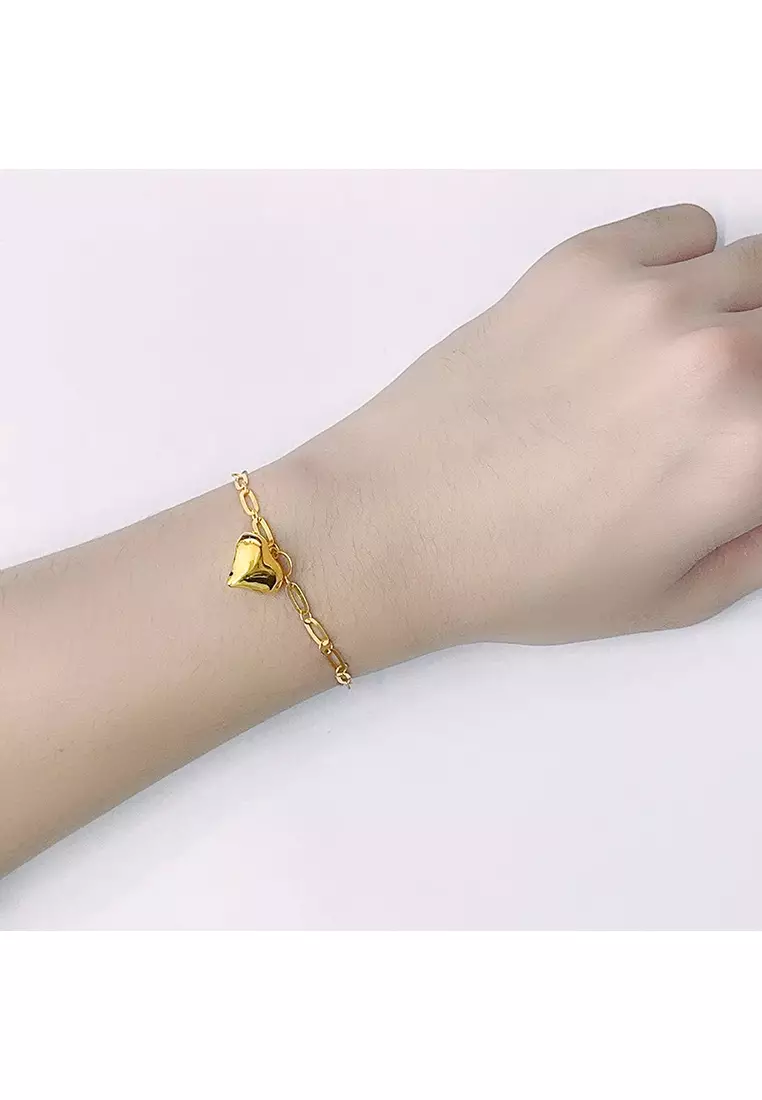 916/22K Gold Paper Clip Bracelet with Love T132 (L Size)