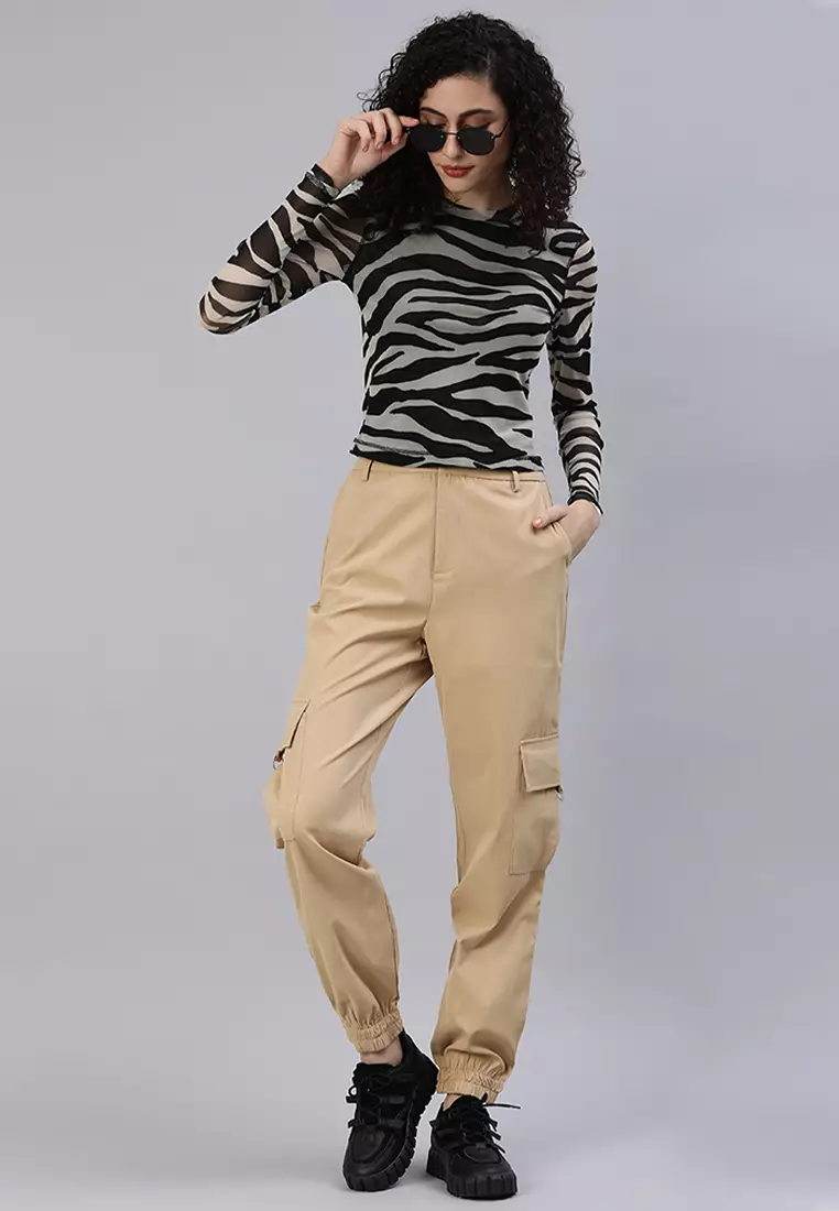 Khaki High Waist Cargo Pants