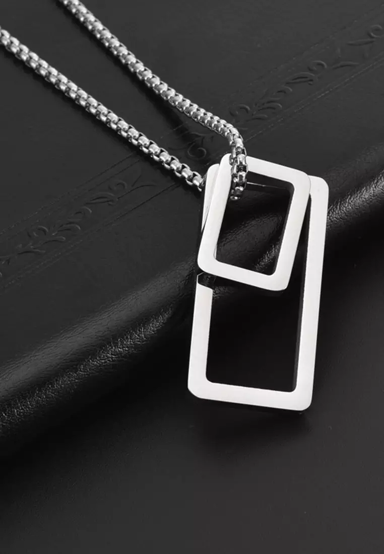 Titanium Steel Rectangle Set Pendant Necklace JW GS-L158
