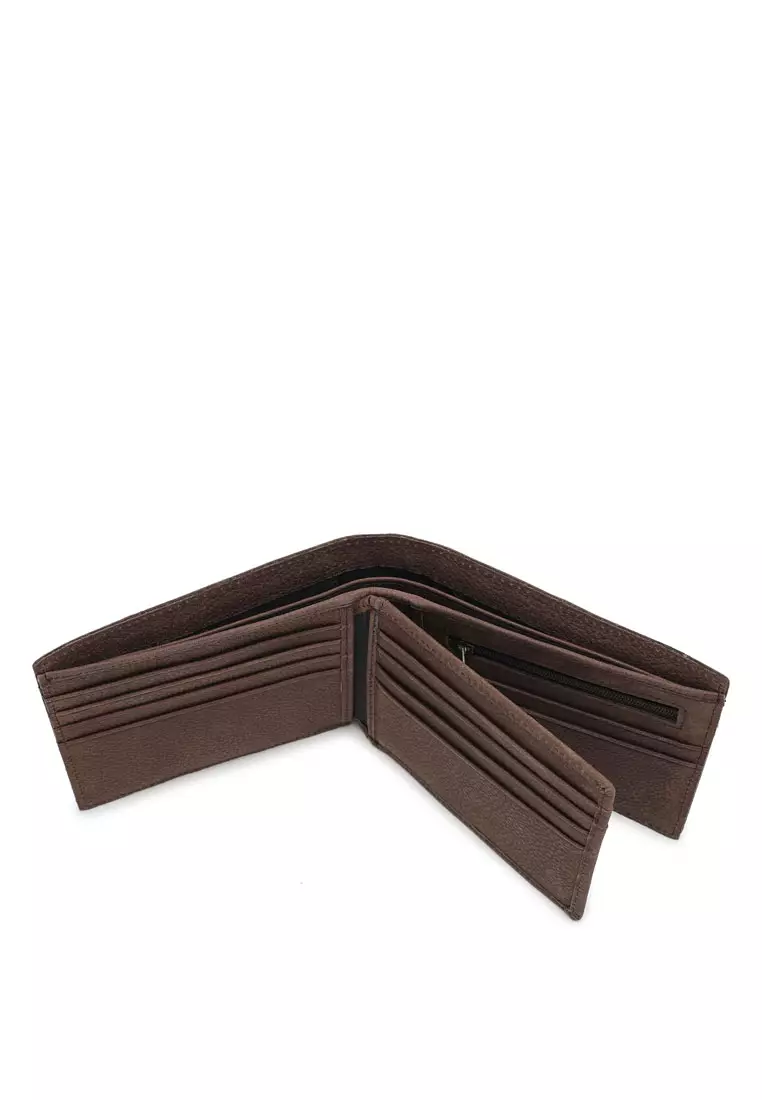 Men's RFID Genuine Leather Bi Fold Center Flap Short Wallet With Coin Compartment