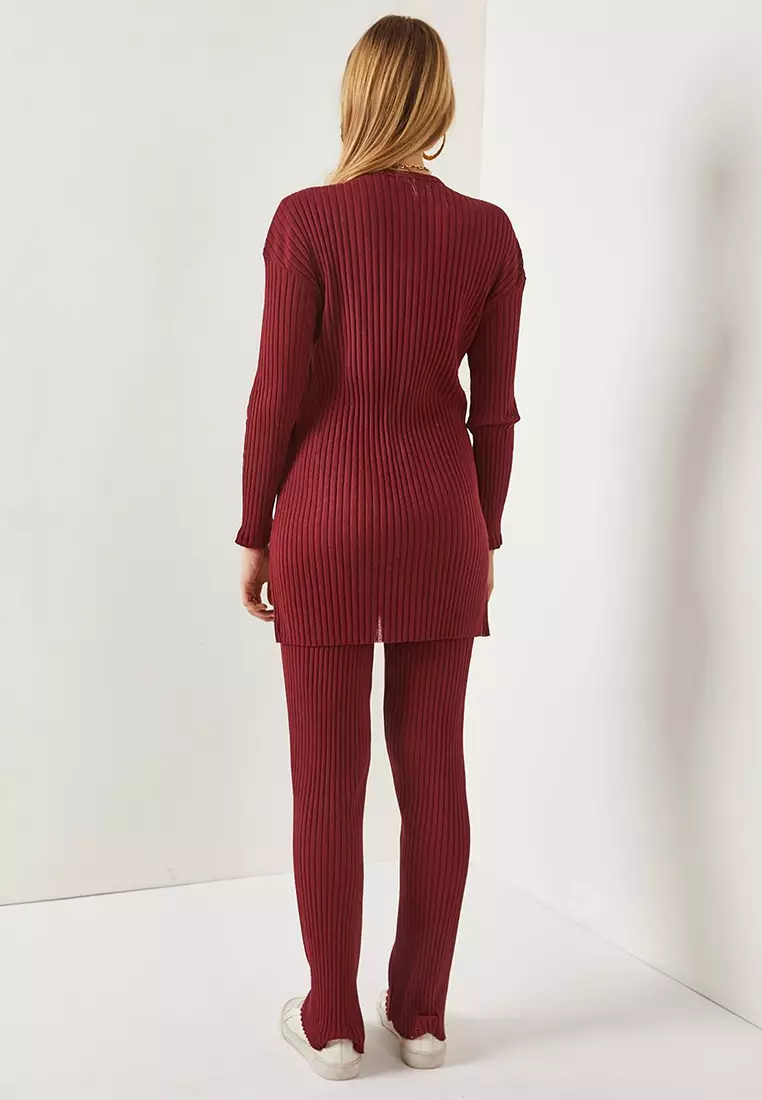 Slit Blouse Bottom Palazzo Corduroy Suit
