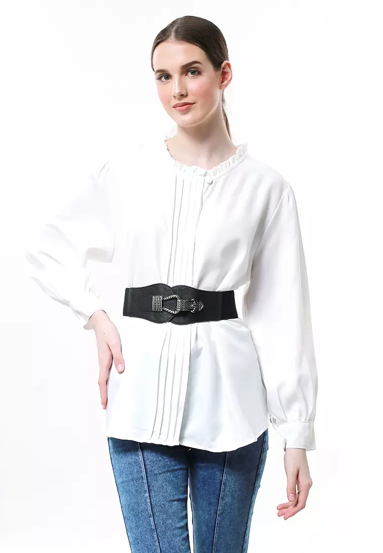 Imani Ikat Pinggang Fashion Wanita Wide Waist Belt Material Leather ORIGINAL - Silver