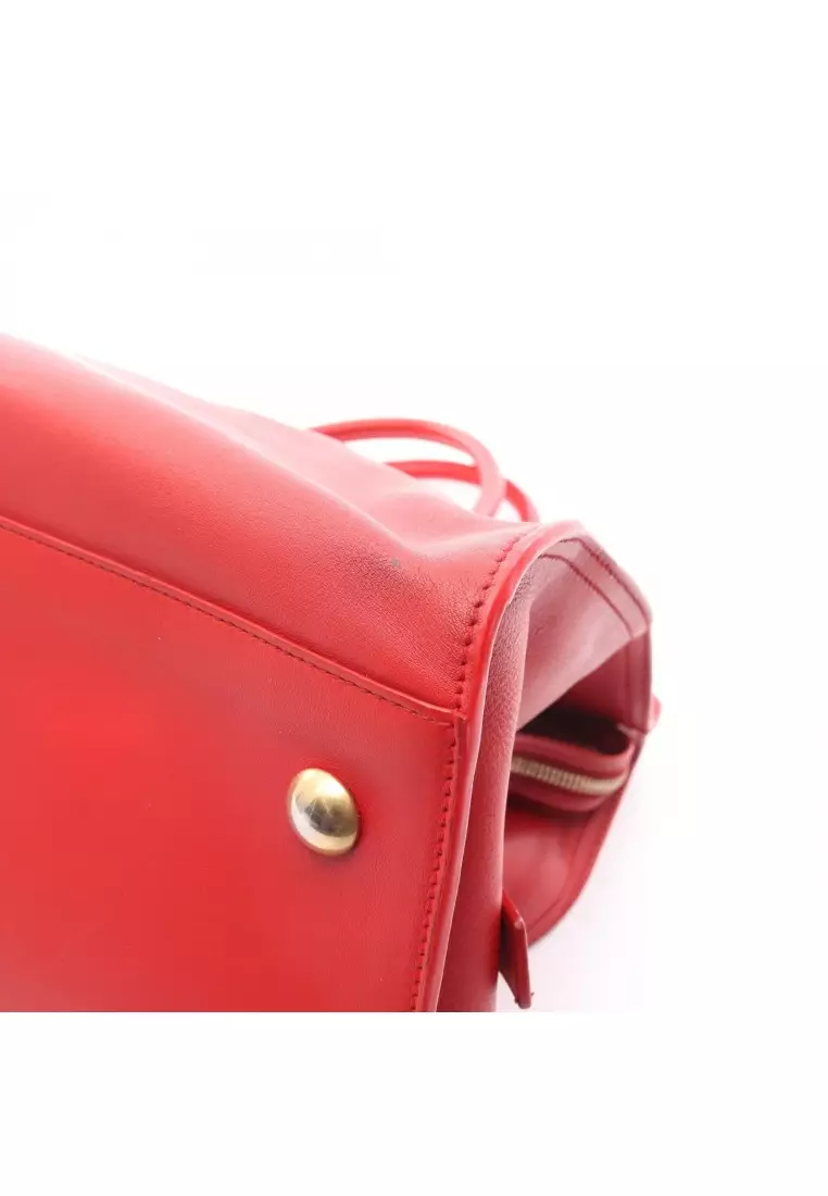 Pre-Loved SAINT LAURENT PARIS Y line Kabas Handbag leather Red