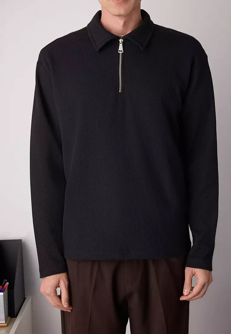 Black Oversize Polo Neck Plain Polo Neck T-Shirt/Sweatshirt