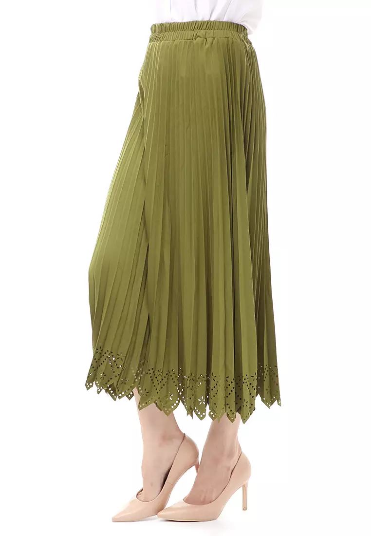 Syafira Rok Plisket Laser Polos Bawahan Wanita Muslimah Premium Quality - Army