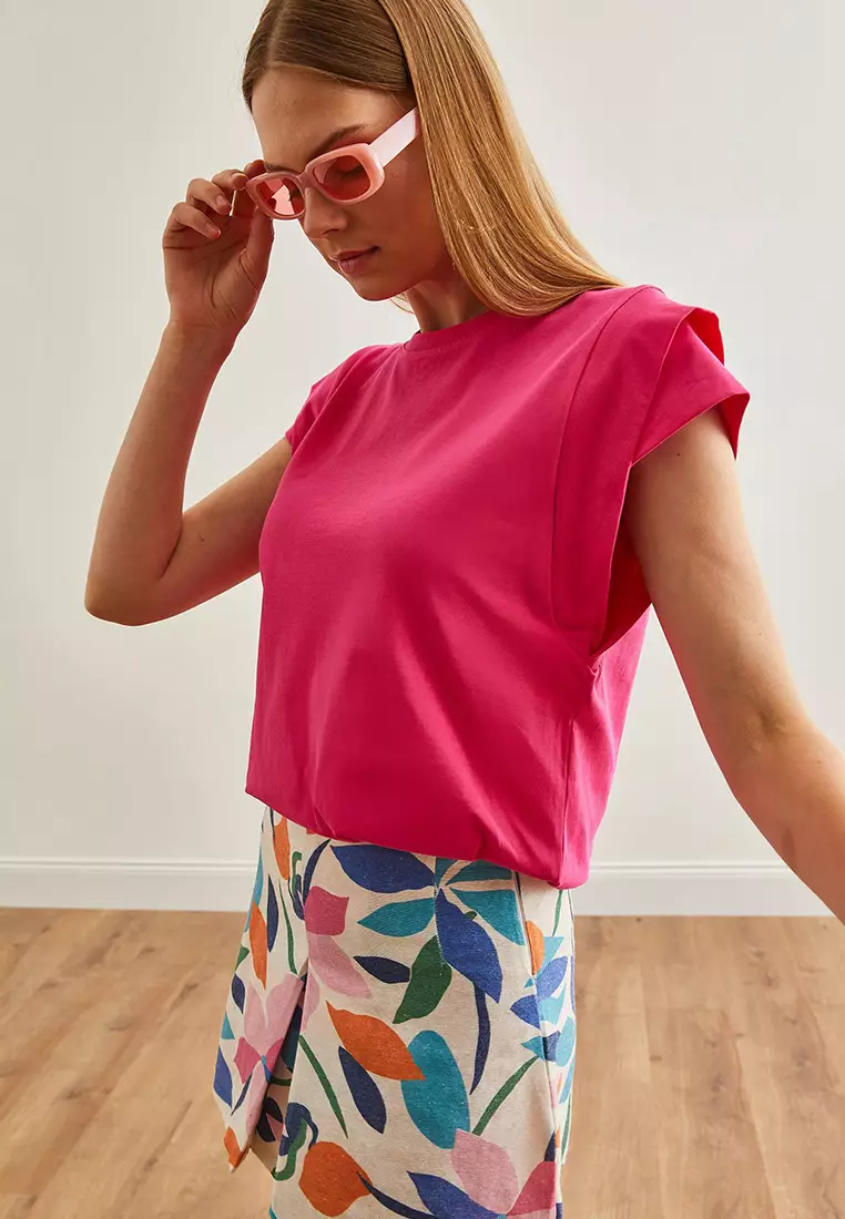 Sleeve Detailed Cotton T-Shirt