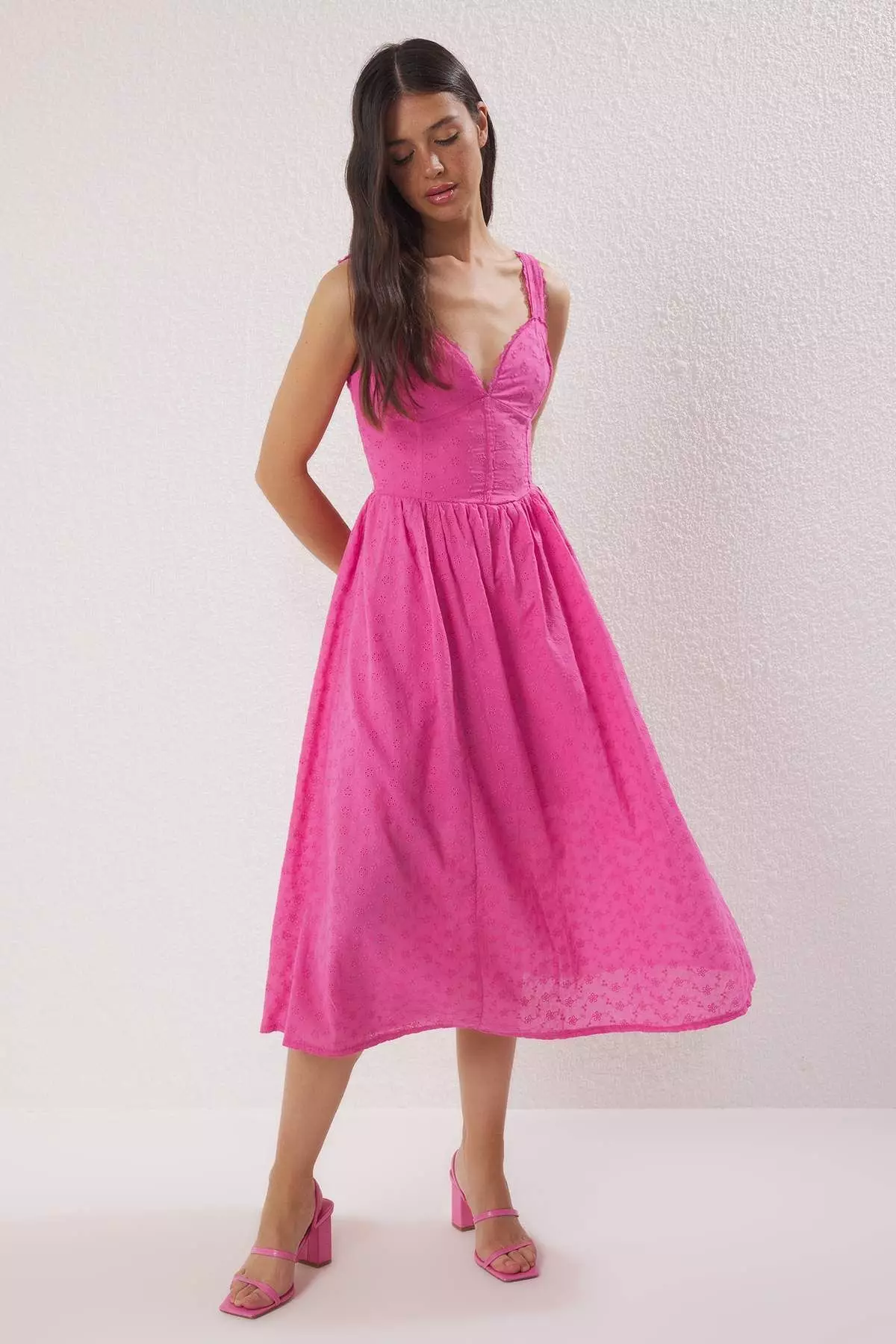 Buy Trendyol Pink Plain Midi Brode Woven Dress Twoss25El00852 2025