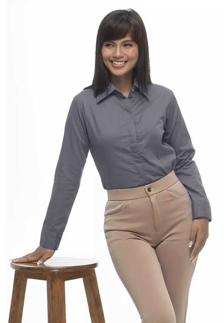 Delaney Pinstripe Long Sleeve Office Blouse