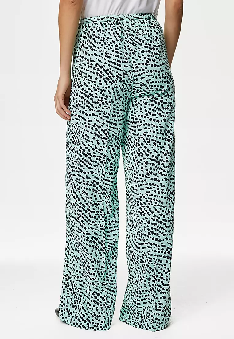 Printed Drawstring Wide Leg Trousers